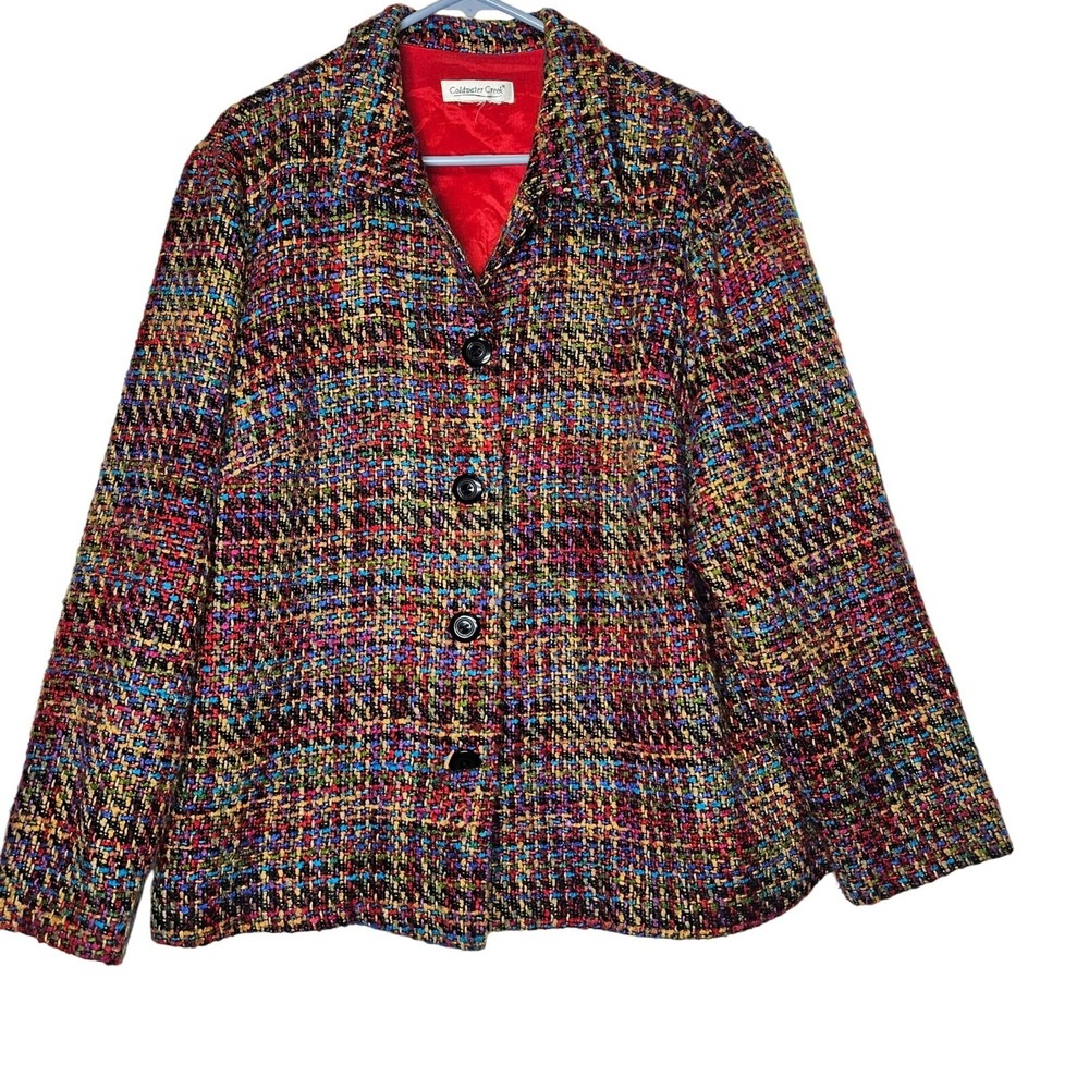 Coldwater Creek Womens Multicolor Boucle Tweed Blazer Jacket Button‎ Closure L